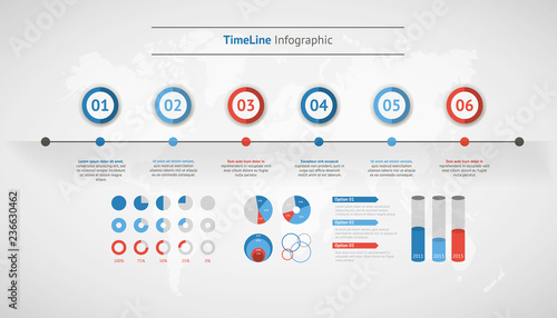 Timeline vector infographic. World map