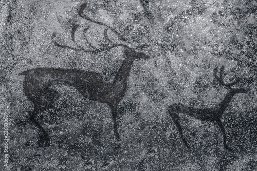 image of ancient deer on the cave wall. history of antiquities, archeology.