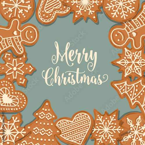 Beautiful Christmas card with gingerbread