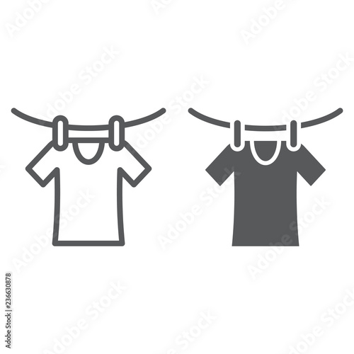 Drying line and glyph icon, laundry and dry, clothes sign, vector graphics, a linear pattern on a white background.