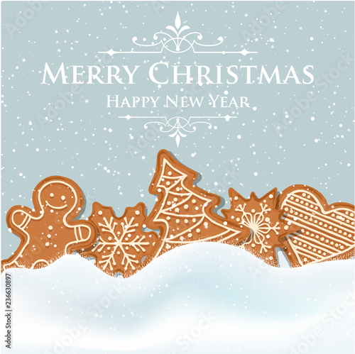 Beautiful Christmas card with gingerbread