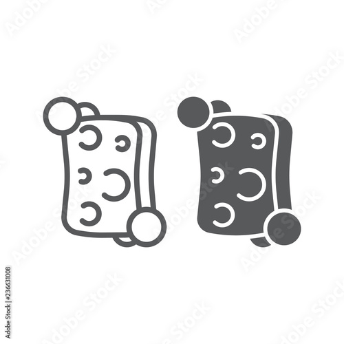 Sponge line and glyph icon, clean and wash, washcloth sign, vector graphics, a linear pattern on a white background.