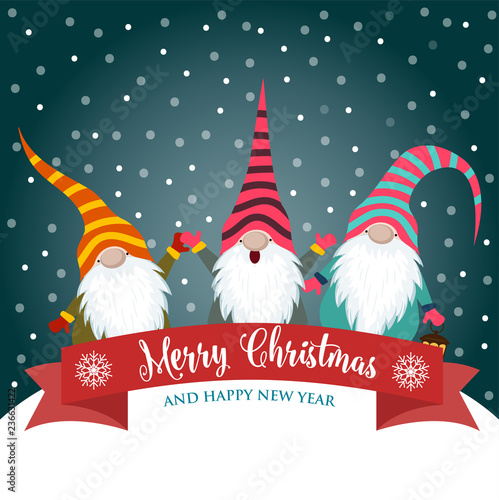 Christmas card with funny gnomes