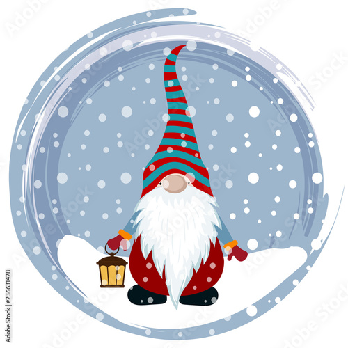 Christmas card with cute gnome