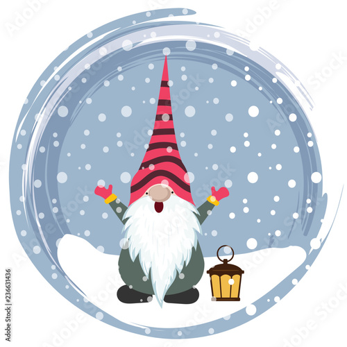 Christmas card with funny gnome