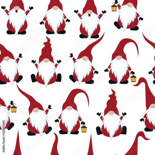 Chritmas seamless pattern with gnomes