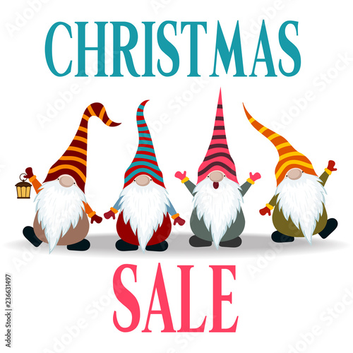 Christmas sale banner with gnomes