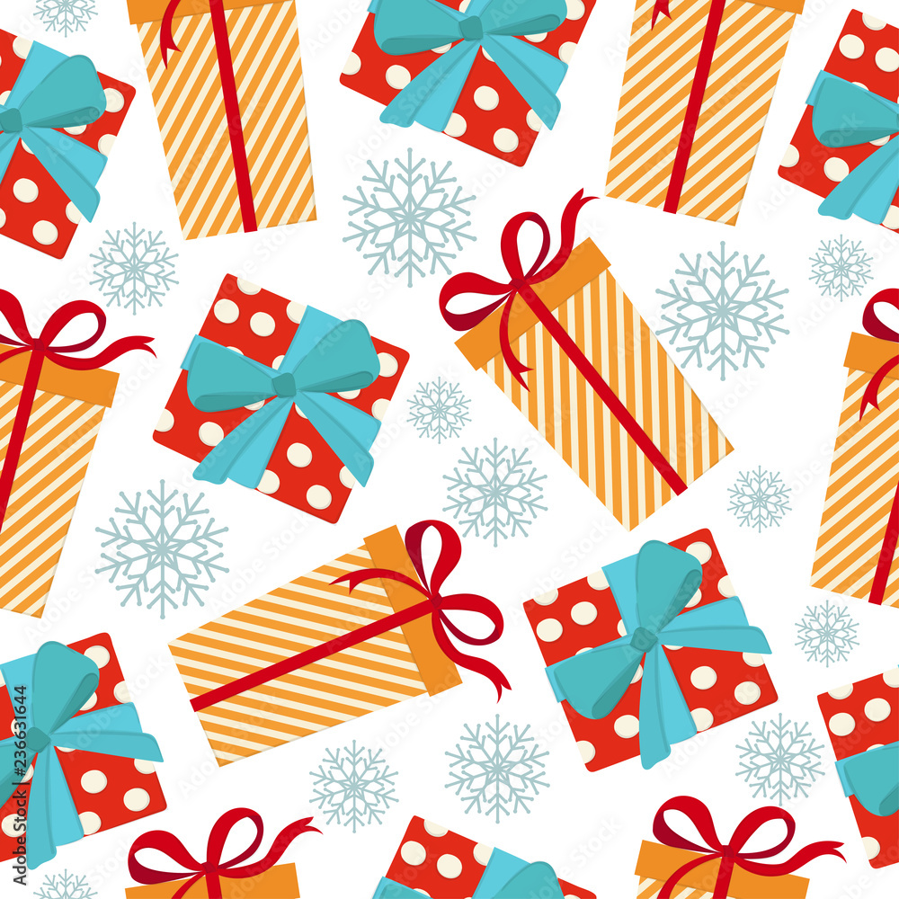 Christmas seamless pattern with gift boxes