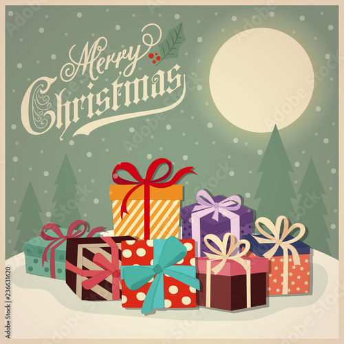 Beautiful retro Christmas card with presents
