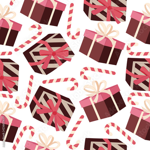 Christmas seamless pattern with gift boxes
