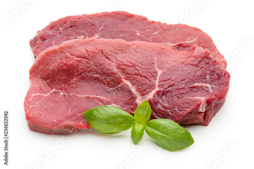 Tableau sur toile Fresh raw beef steak isolated on white.