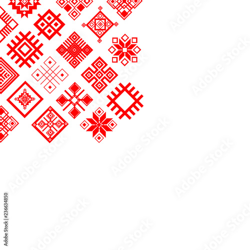 Red ethnic Slavic pattern on white background