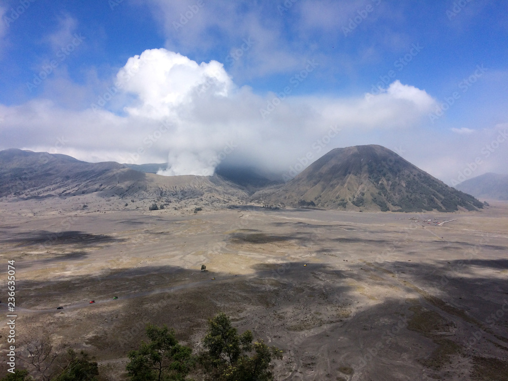 smoke  comes out  of the bromo volcano in java island