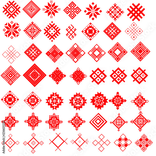 Red ethnic Slavic pattern on white background