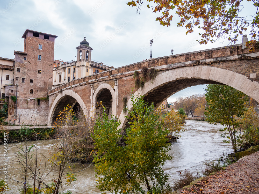 Bridge on a Tiber Island of Rome