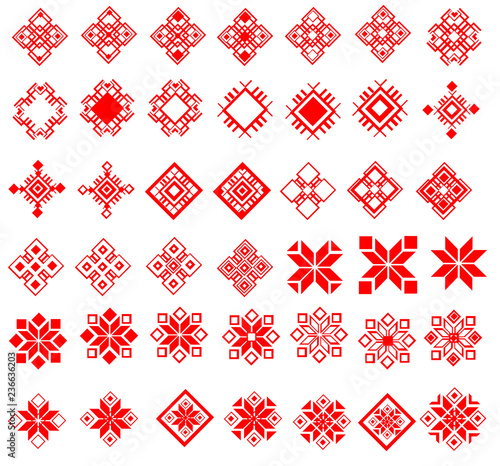 Obraz na plátně Red ethnic Slavic pattern on white background