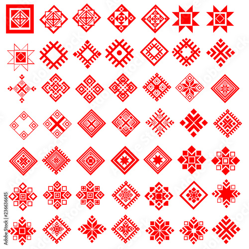 Red ethnic Slavic pattern on white background