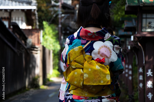 Japanese Woman Wearing a Colorful Kimono