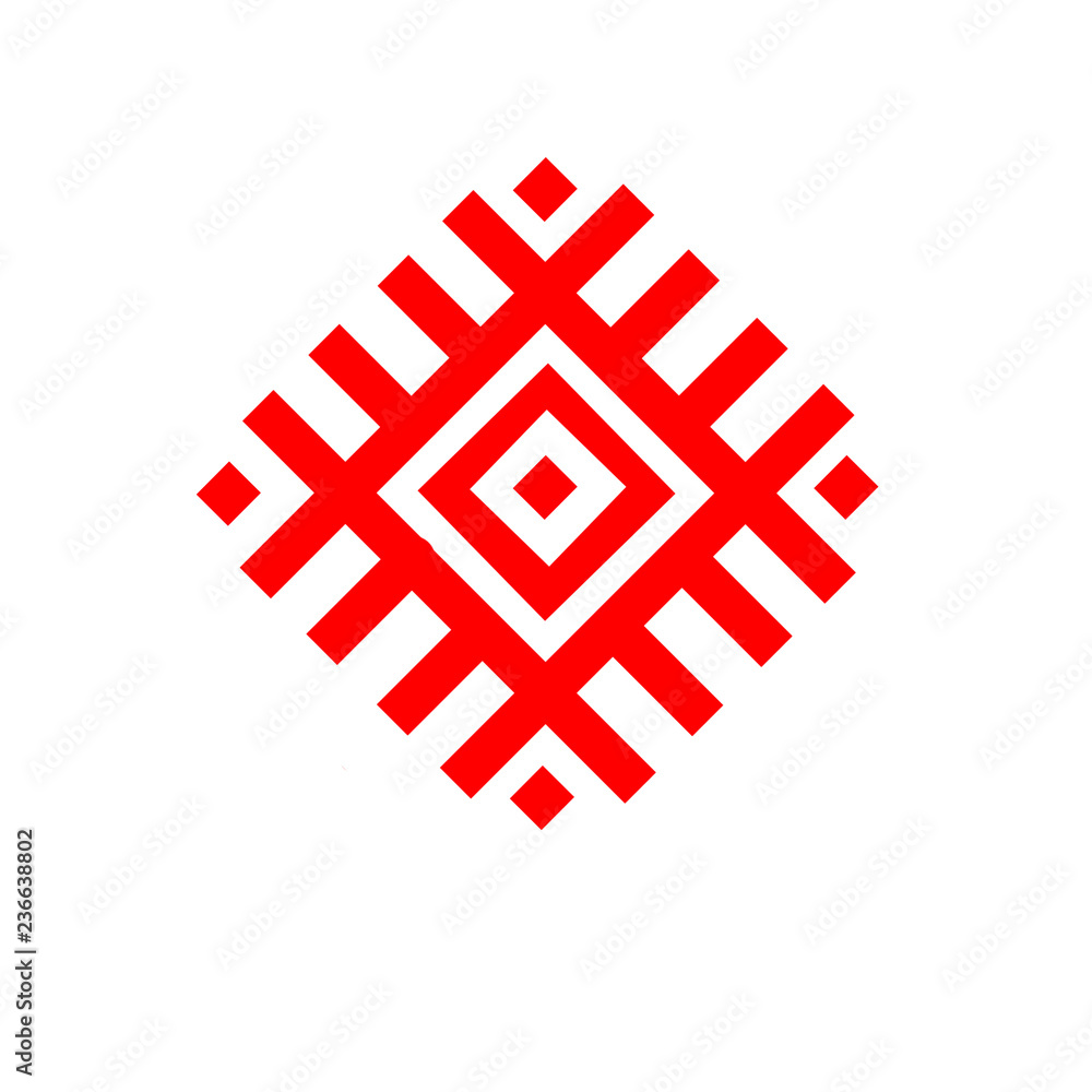 Red the ethnic element of the Slavic pattern on a white background