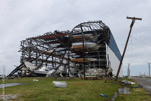 2017 Major Hurricane Harvey, wind damage and building destruction in Rockport, Texas. 