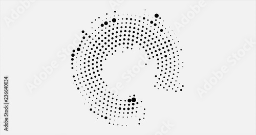 Abstract business background with circular halftone design in the form of an open circle of black dots around the circle.