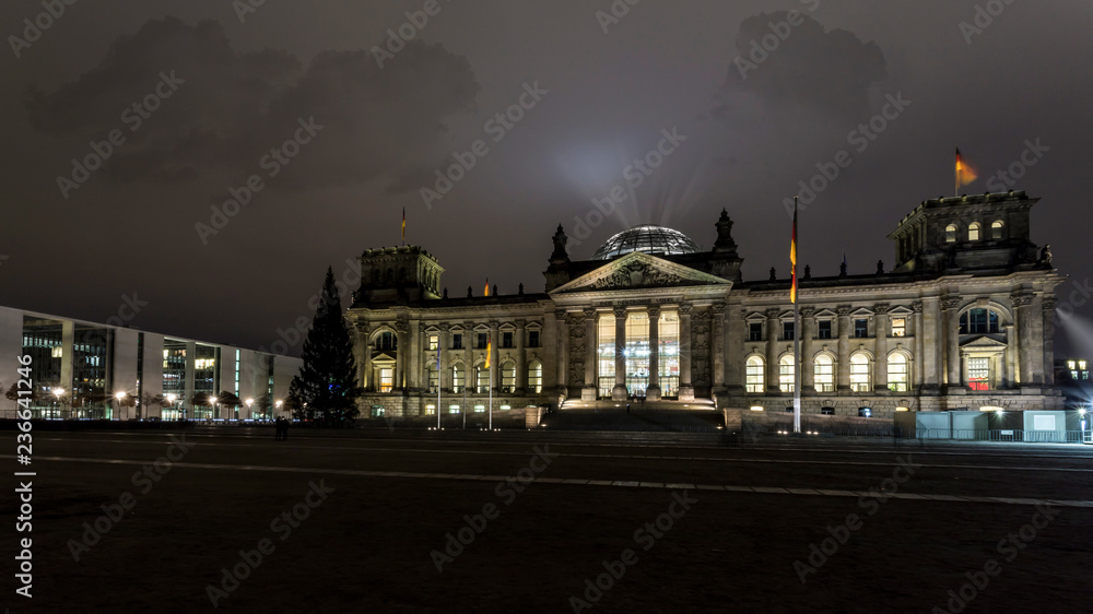 German Reichstag building by night in Berlin Germany