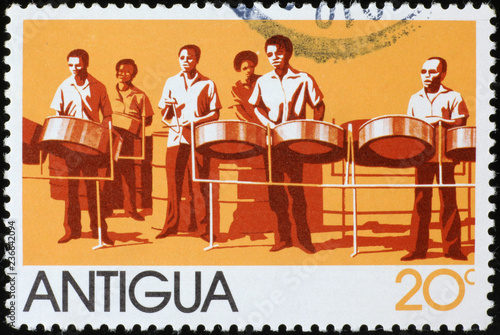 Steel drum band on postage stamp of Antigua