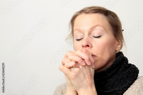 woman praying with white background stock photo