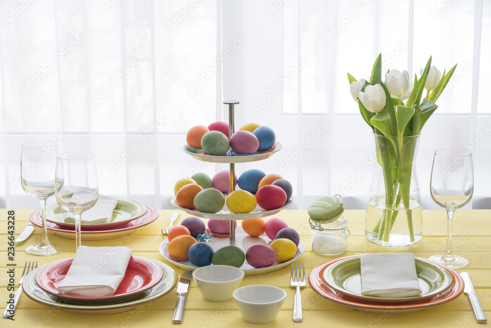 Beautiful Easter table setting in light room