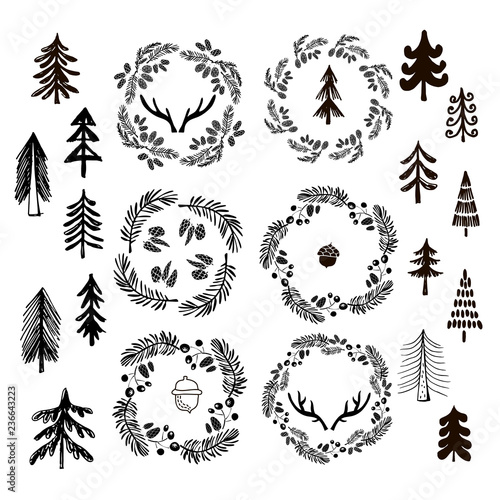 Set of Christmas doodle elements9