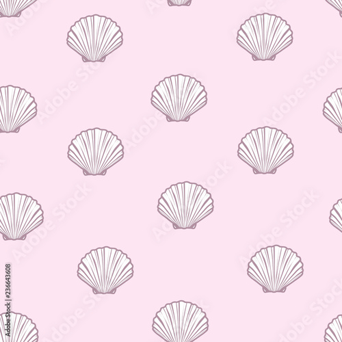 Hand drawn vector illustrations - seamless pattern of seashells. Marine background.