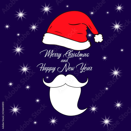Card design 2019 year. Santa claus modern icon. Hat, mustache. Vector illustration