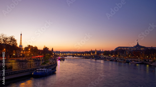 Paris, France - November 17, 2018: Alexandre 3 bridge and Grand Palais at sunset in Paris
