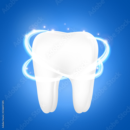 Fototapeta Naklejka Na Ścianę i Meble -  Tooth on a blue background. Dentistry concept