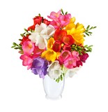 Bouquet of spring flowers in white vase isolated on white background