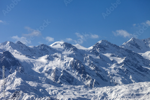 View on snowy mountains and glacier in nice sunny evening © BSANI