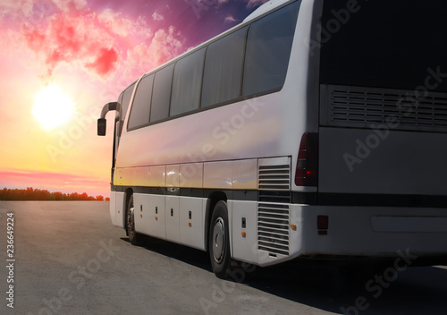 tourist bus moving along the highway