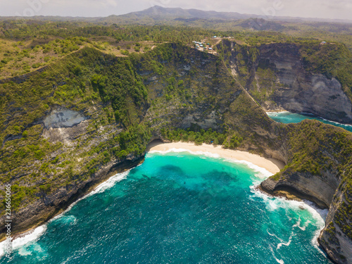 Aerial view of the Kelingking beach located on the island of Nusa Penida, Indonesia