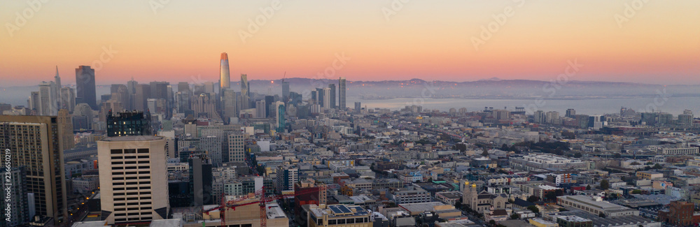 Beautiful Dusk Light San Francisco California City Skyline USA