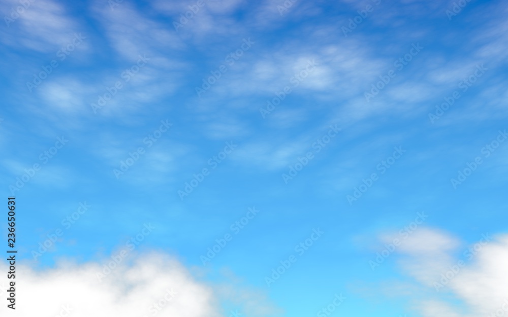 Fototapeta premium Blue sky background with white clouds. Abstraction group of clouds on clear blue sky on sunny day. 3D illustration
