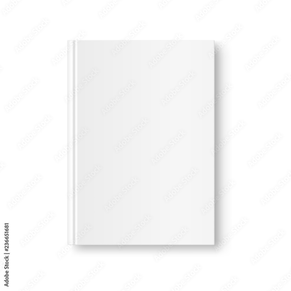 Vertical closed book mock up isolated on white background. White blank cover. 3D realistic book, notepad, diary etc vector illustration Vertical closed book mock up isolated on white background. White blank cover. 3D realistic book, notepad, diary etc vector illustration