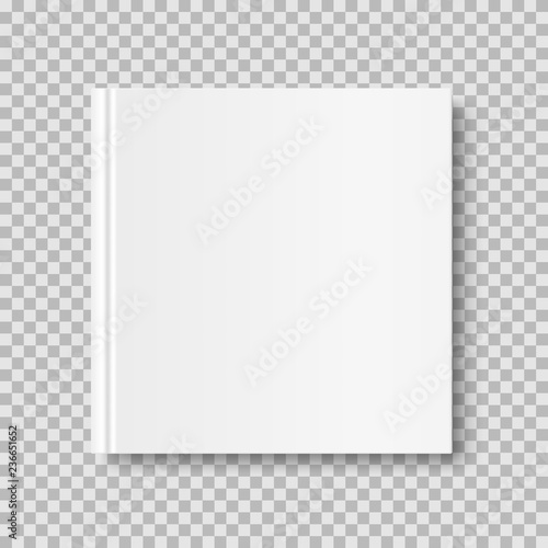 Square closed book mock up isolated on transparent background. White blank cover. 3D realistic book  notepad  diary etc vector illustration