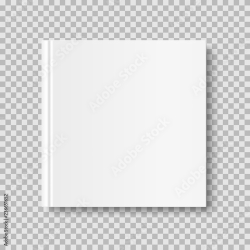 Square closed book mock up isolated on transparent background. White blank cover. 3D realistic book, notepad, diary etc vector illustration
