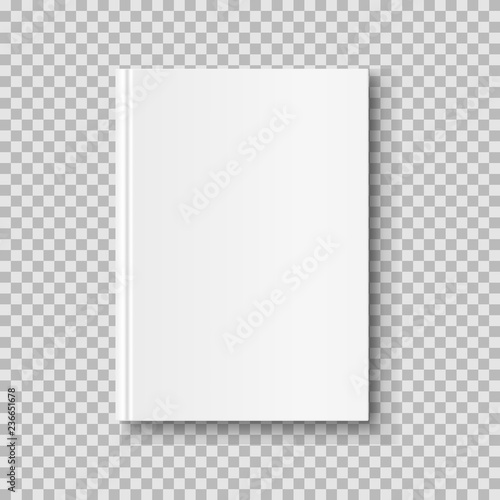Vertical closed book mock up isolated on transparent background. White blank cover. 3D realistic book, notepad, diary etc vector illustration photo