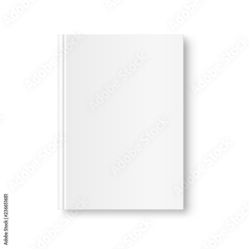 Vertical closed book mock up isolated on white background. White blank cover. 3D realistic book, notepad, diary etc vector illustration