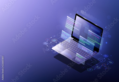 Web development, programming concept. Technology process of software development. Monitoring and testing of the digital process. Isometric vector illustration. 3D