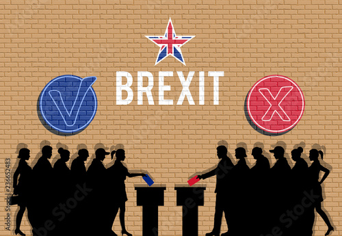 British voters crowd silhouette in Brexit with check marks