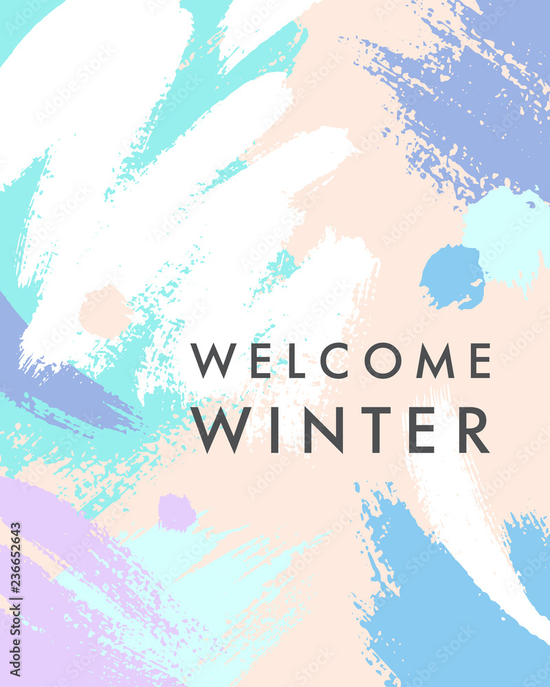 Trendy winter poster with hand drawn shapes and textures in soft pastel colors.Unique graphic design perfect for prints,flyers,banners,invitations,special offer and more.Modern vector illustration. Trendy winter poster with hand drawn shapes and textures in soft pastel colors.Unique graphic design perfect for prints,flyers,banners,invitations,special offer and more.Modern vector illustration.