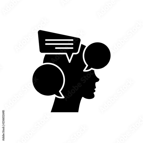 Internal dialogue black icon, concept vector sign on isolated background. Internal dialogue illustration, symbol