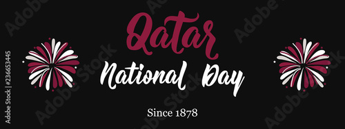 Qatar national day on 18-th december. With national flag and Silhouette of the City